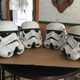 I might have a problem. From left to right, a history of Stormtrooper helmets: FX (vaccuformed ABS), Master Replicas CE helmet (idealized, and really nice, injection molded). MTK helmet, (vaccuformed ABS), ANOVOS helmet, (vaccuformed ABS).